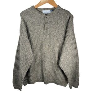 Vtg‎ Bill Blass Menswear Hand Framed Chunky Knit Button Neck Sweater XL Brown